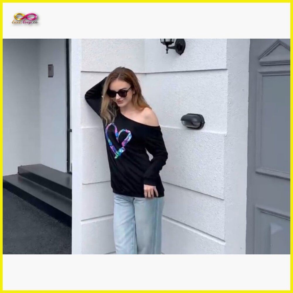 Off Shoulder Pullover Sweatshirt Oversized Slouch… - image 7